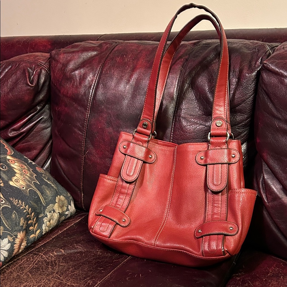 Tignanello Brick Red Leather Tote Bag